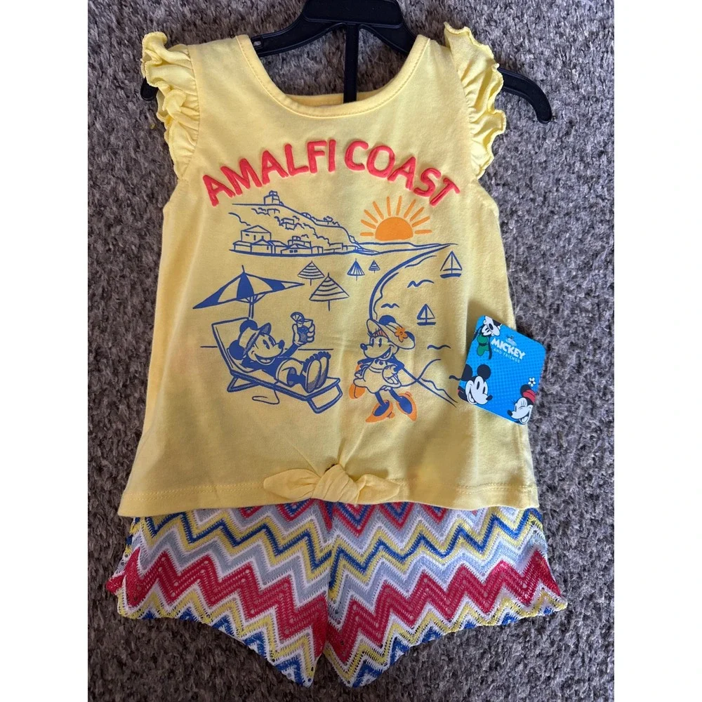2T Disney Mickey and Friends Amalfi Coast Yellow Tank and Chevron Short Set Kids